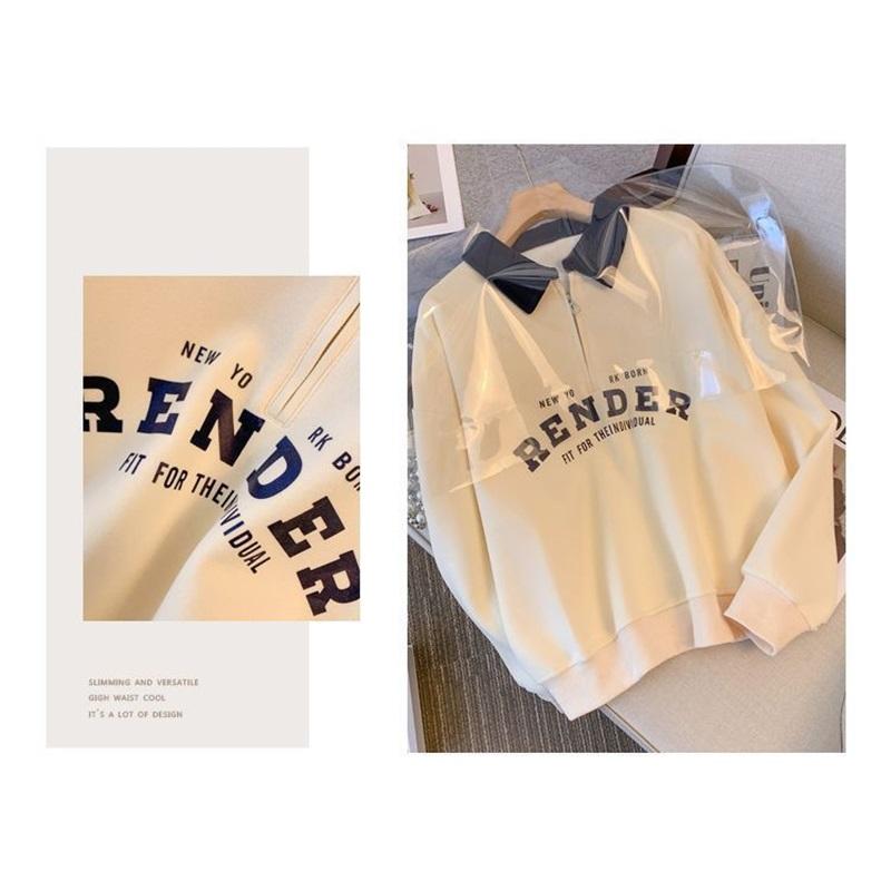 Damen Polokragen Halbreißverschluss Sweatshirt Buchstabendruck Locker Lässig Crop Top