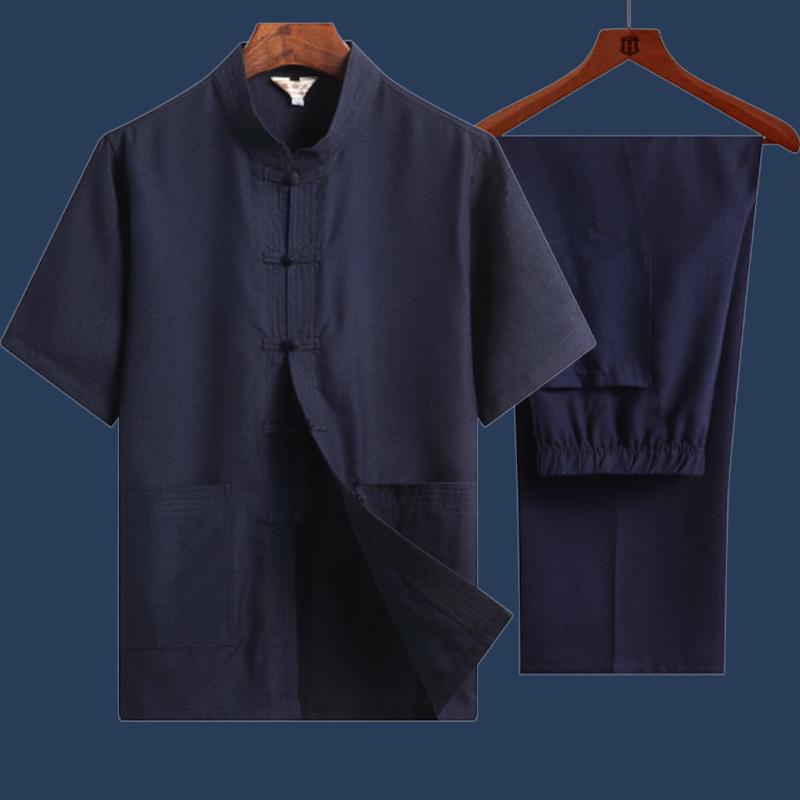 Men's Chinese-Style Summer Tang Suit: Short-Sleeve Linen Hanfu Robe for Middle-Aged and Elderly