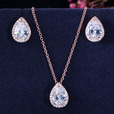 Ki0084 Anhänger Ohrring Set Kette, Wassertropfen Zirkon Damen Schlüsselbeinkette