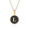 English letter oiled necklace, European and American trend titanium steel chain, round gold letter pendant collarbone chain