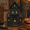 Gothic Home Decor Accessories Lighted Halloween Village House Statue with LED Light, Black Spooky Figurine for Tabletop Holiday Unique Piece