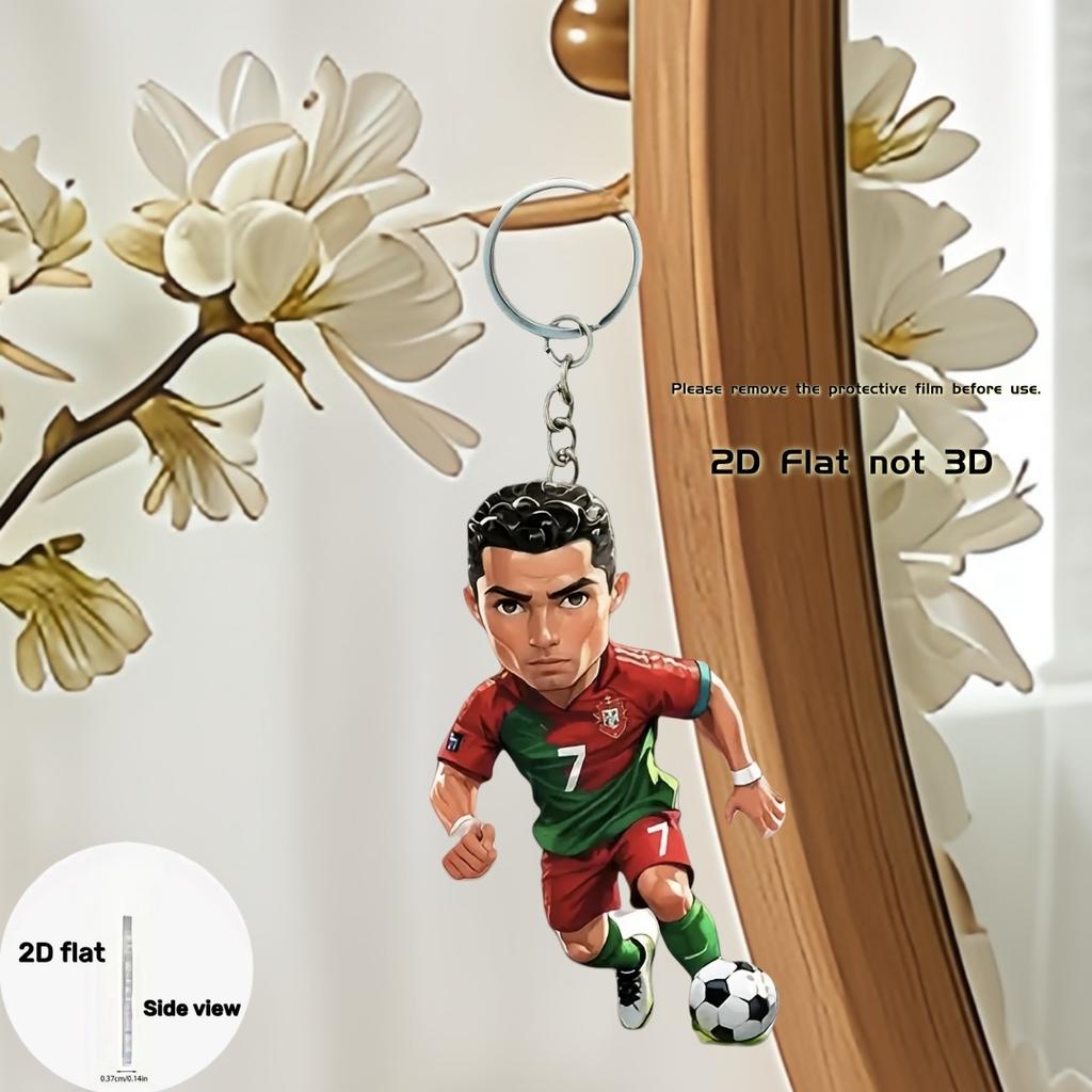 C Ronaldo Soccer Player Pendant Keychain,Football Star 2D Flat Acrylic Ornament Charms,Hanging Decora for Car,Bags,Festive,Gift