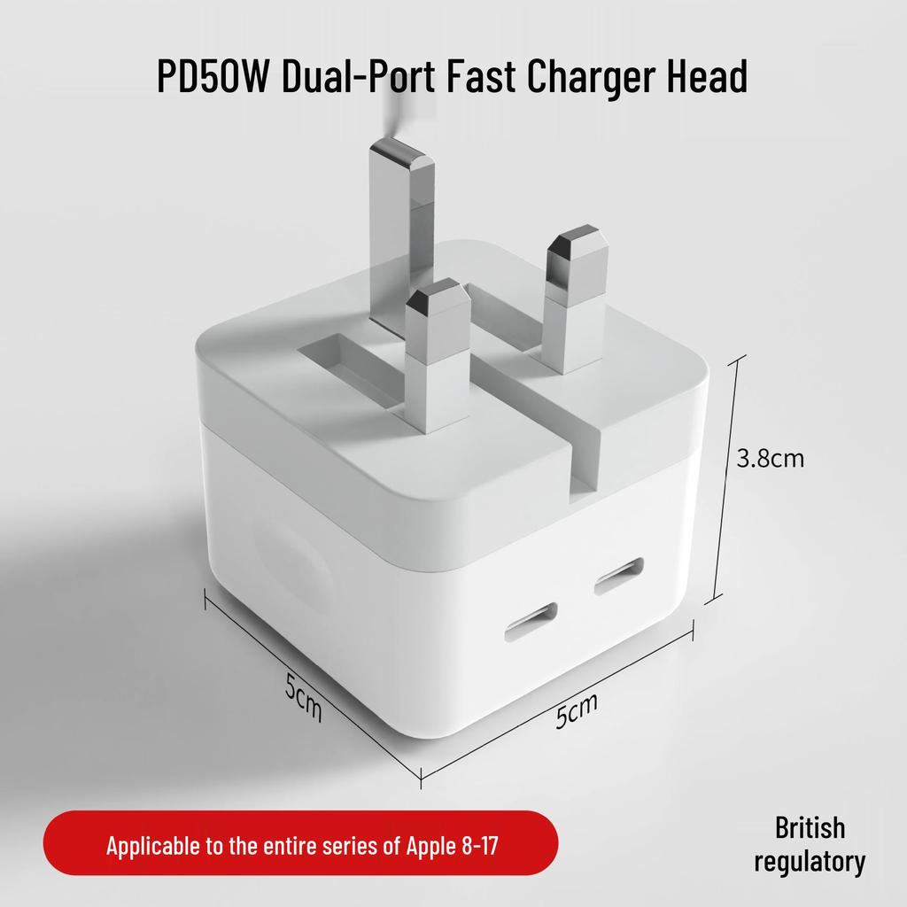50W Dual Type-C Fast Charger for iPad & iPhone 14/17 with PD
