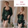 Women's Solid Satin Lace Cami Top Shorts with Robe Lounge Set