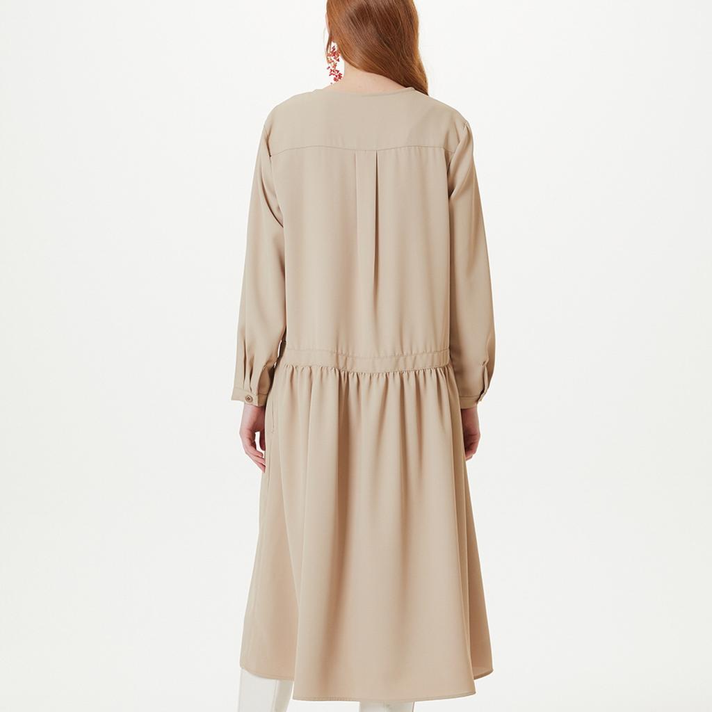 The Studio K Square Neck Double Button Dress (Beige)