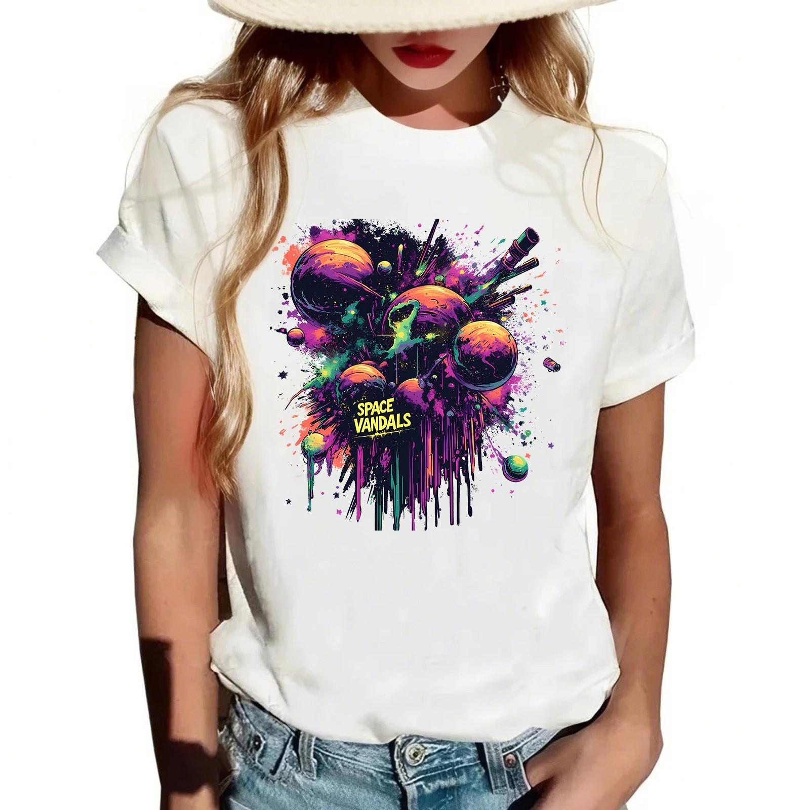 

Женская повседневная футболка с круглым вырезом и короткими рукавами с принтом L темно-зеленого