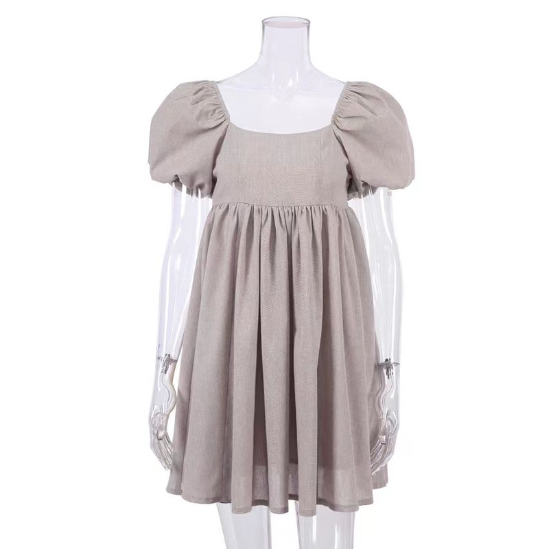 European and American New Sexy Square Collar Puff sleeve Dress Square Neck Bubble Sleeved Dress