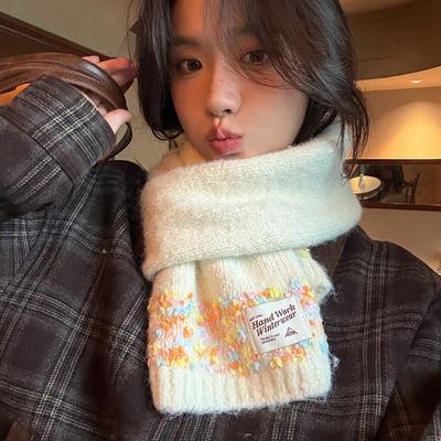 New Colorful Candy Dot Winter Wool Scarf Dopamine Color Soft Waxy Knitted Scarf