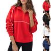 Damen Sweatshirt mit lockerem Schnitt, langen Ärmeln, halbem Reißverschluss und Stehkragen