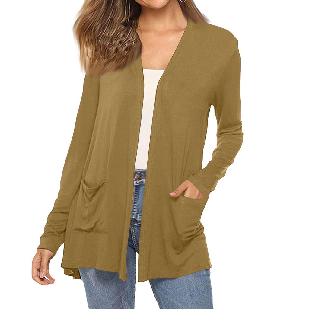 Women's Fashion Solid-Colour Long-Sleeved Pocketed Slim-Fit Cardigan Jacket