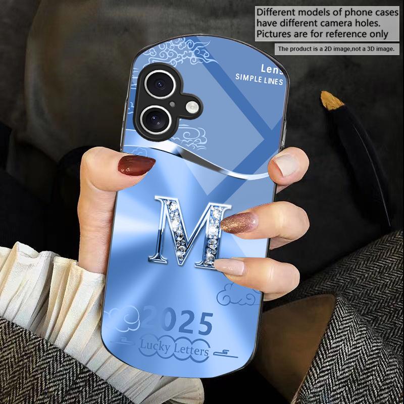 Gradient yellow letter M For iPhone 17 16 15 14 Pro 13 Plus 12 mini 11 Pro Max XR X S 7 8 Elliptical Tempered Glass Phone Case
