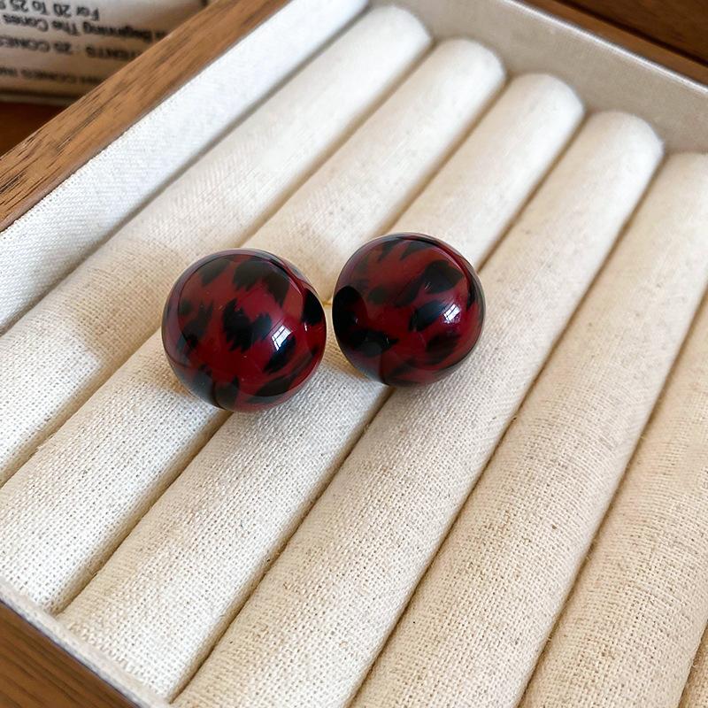 Love Geometric Artificial Tiger's Eye Stone Stud Earrings Retro Maillard Earrings Light Luxury Earrings