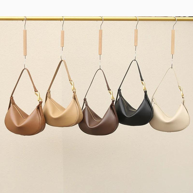 Women's Genuine Leather Hobo Soft Shoulder Messenger Bags for Women Wide Half-moon Bag