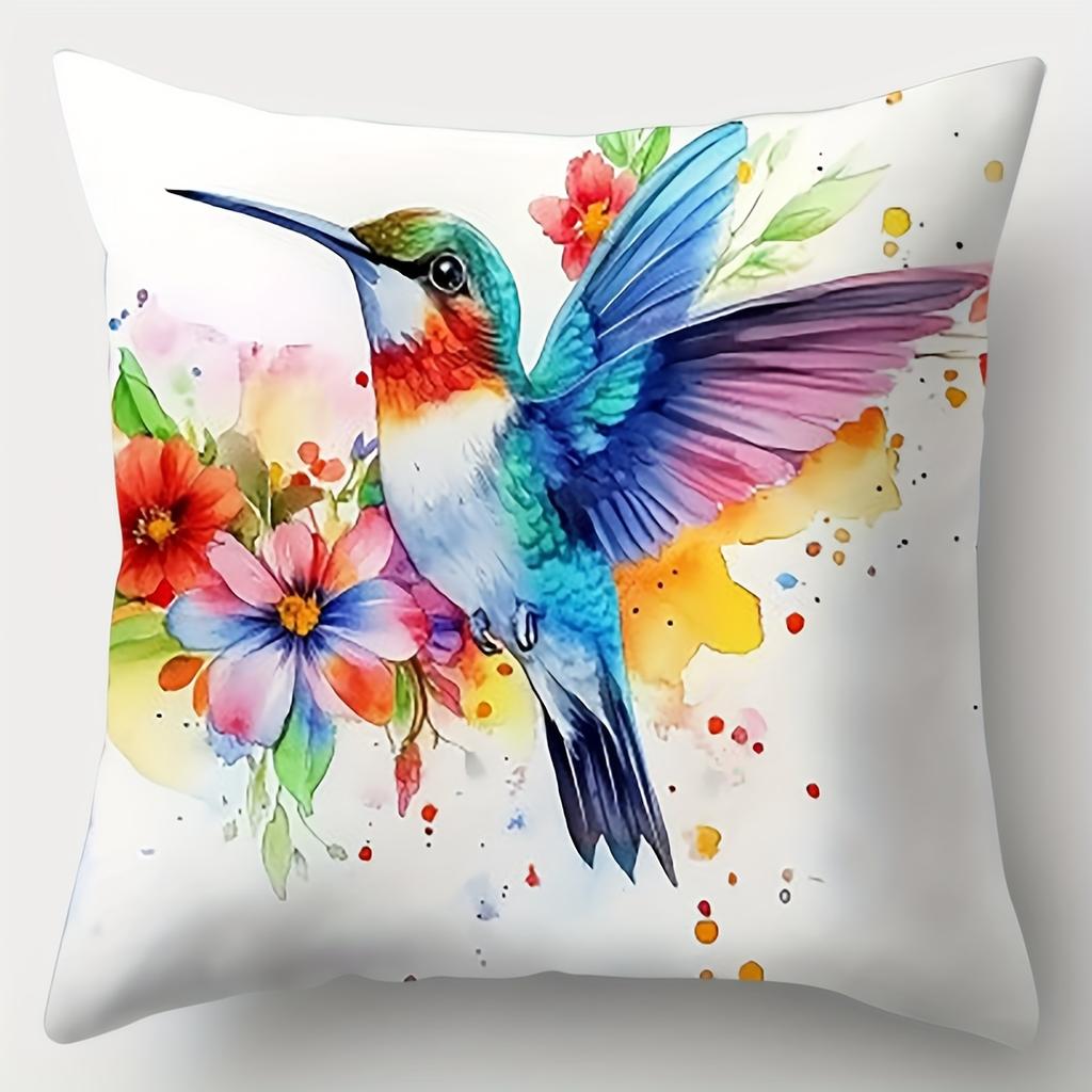 4-piece vibrant hummingbird and floral pillowcase set, modern decorative throw pillows for living room and sofa decor
