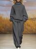 2025 Autumn/Winter Women's Casual Knit Set: High Neck Top & Wide Leg Pants