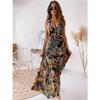 Boho Dress Sexy Deep V Neck Dress Printed Backless Maxi Dress Summer Beach Sleeveless Lace Up Dress