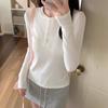 Front shoulder single-breasted long-sleeved T-shirt women's spring new simple and versatile top white bottoming shirt
