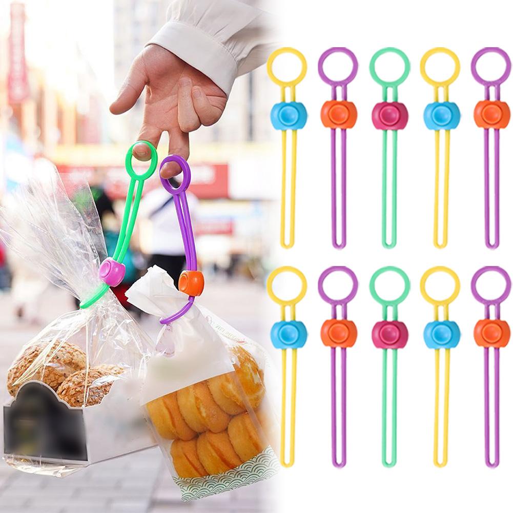 10/20/30/50pcs Silicone Food Bag Sealing Strap Freshness Sealing Clip Adjustable Clip Portable Data Cable Storage Kitchen Gadget
