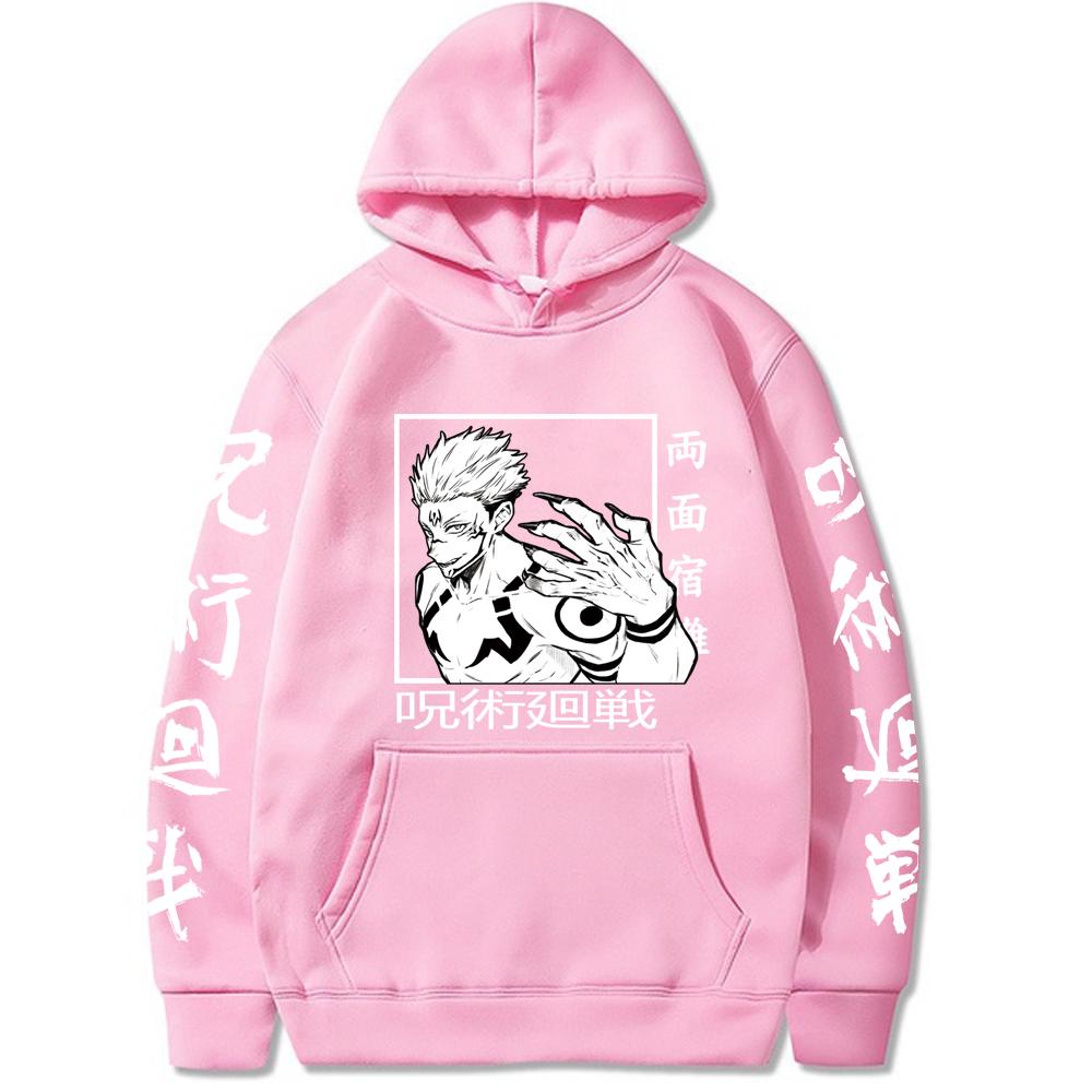 Japan Anime Jujutsu Kaisen Lustige Sukuna Grafik Hoodies Übergroßer Kapuzenpullover Hip Hop Langarm Hoodie Männer Frauen Kleidung