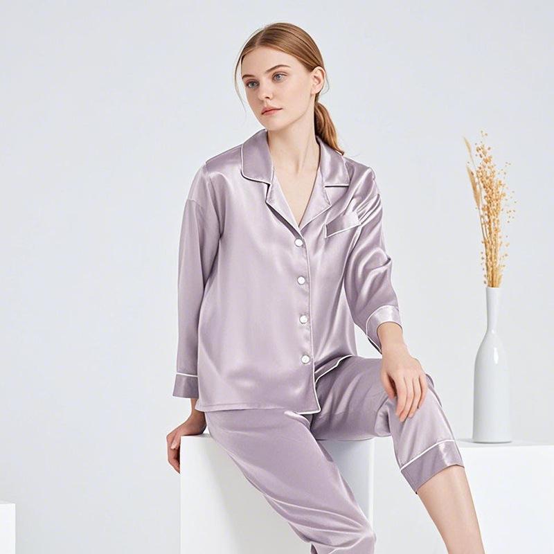 Butterfly Embroidery Silk Pajama Set - Women's Mulberry Silk Two-Piece for Spring/Summer