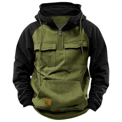 Mens Hoodie Long Sleeve Casual Pullover Tops Color Block Hooded Sweatshirts Autumn Loose Hoodies With Pockets Streetwear