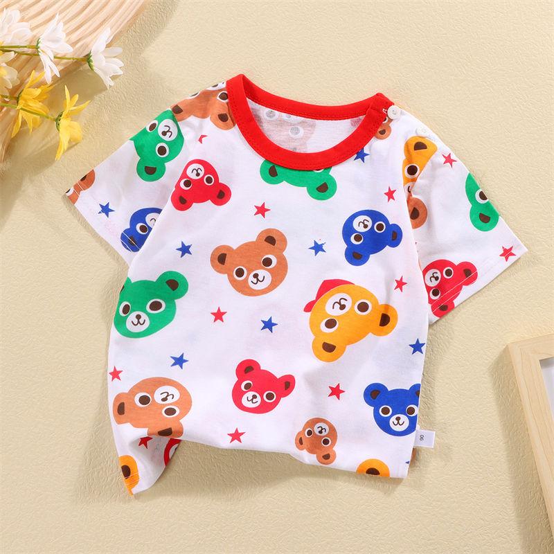 2026 Summer Short Sleeve T-Shirts for Boys and Girls Baby Spring O-Neck Cartoon Cotton Top for Children