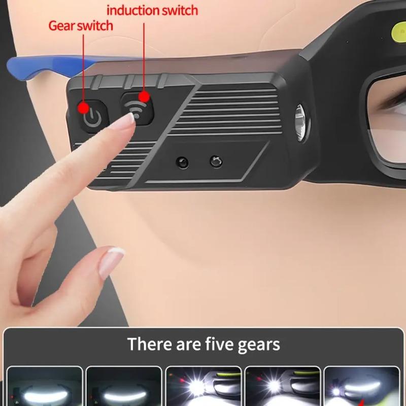 Nuovi occhiali multifunzione XTE con luce e ricarica Type-C, lampada frontale di avvertimento, compatta e portatile, lampada frontale sensibile al tocco