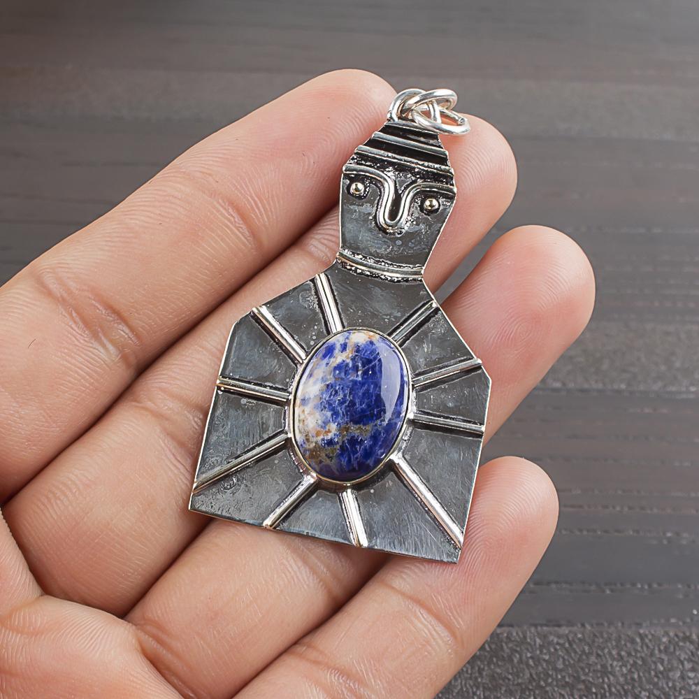 

Natural Sodalite Gemstone 925 Sterling Silver Jewelry Designer Pendant 2.18 AJP-1931