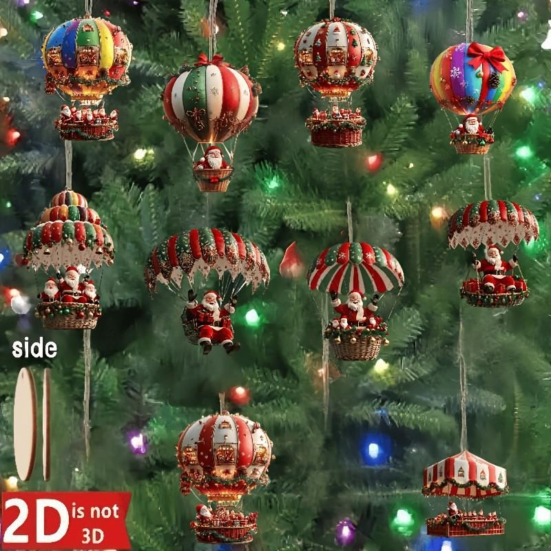 10 Santa Parachute Series Handcrafted Wooden Home Garden Perfect Holiday Gift Decorative Pendants.