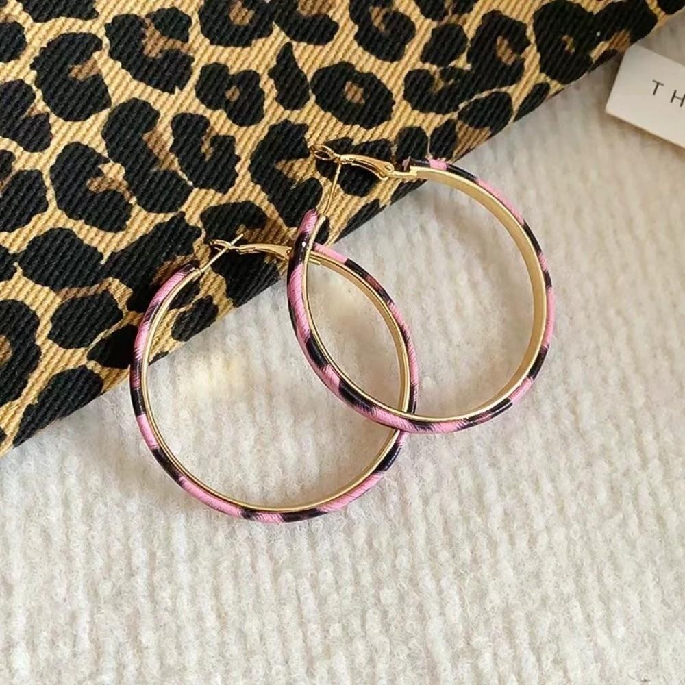 PU Leather Hoop Earrings Leopard Print Round Hoop Earrings Fashion Hoop Earrings For Women