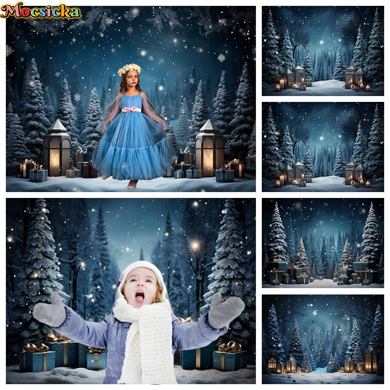 Mocsicka Christmas Tree Backdrop Photography Props Winter Snowflake Forest Decorations Children Party Photo Background Wallpaper