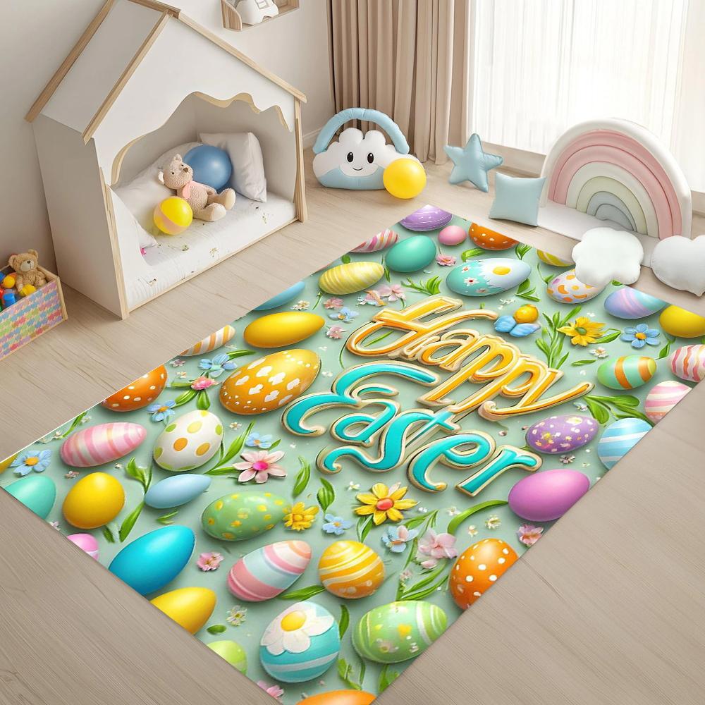 Easter Egg Rabbit Carpet Easter Children's Room Carpet Doormat Living Room Bedroom Holiday Party Decoration Rug Gift