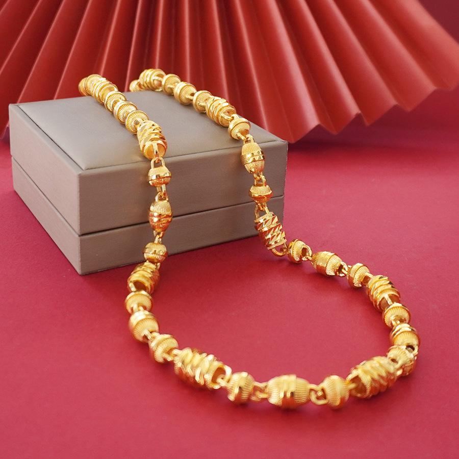 Elegantní pánský 60cm válcový náhrdelník s dračí hlavou v barvě pískového zlata, špičkový design.