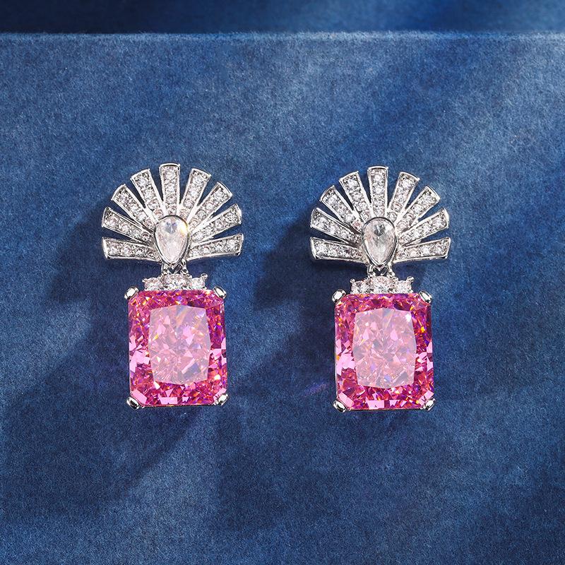 

Autumn And Winter Jewelry Set, High Carbon Diamond Ice Flower Cut Copper Inlaid With Fan Stud Earrings, Main Stone 10 * 12