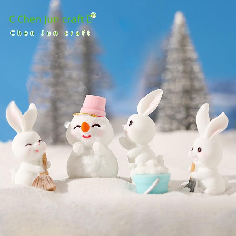 Cute Resin Snow Bunny Winter Wonderland Accessories For Diy Crafting