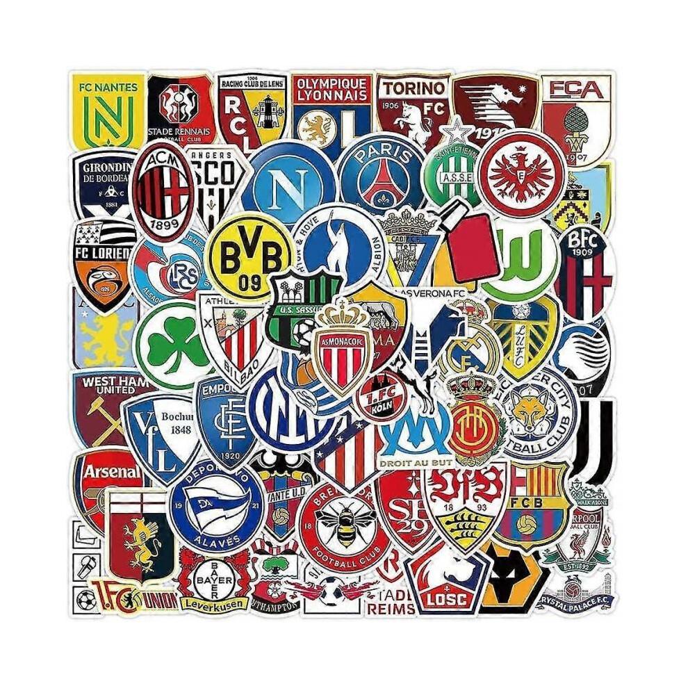 100 Stück Fußball-Team-Logo-Aufkleber, Fußball-Club-Aufkleberpaket, Wasserdichte Vinyl-Aufkleber, Weltmeisterschafts-Spiel-Aufkleber für Laptops