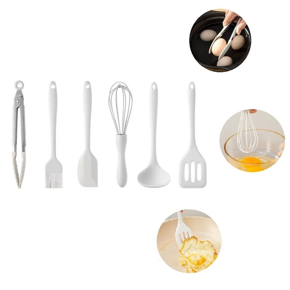 6-częściowy mini silikonowy zestaw przyborów kuchennych - odporne na ciepło nieprzywierające narzędzia kuchenne, zawiera łopatkę, skrobak, trzepaczkę, szczypce do żywności