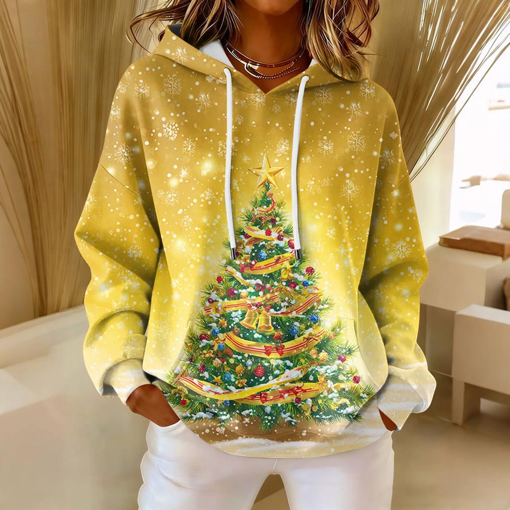 Women's Loose Comfortable Casual Fashion V-Neck Christmas Print Long Sleeve Hoodie