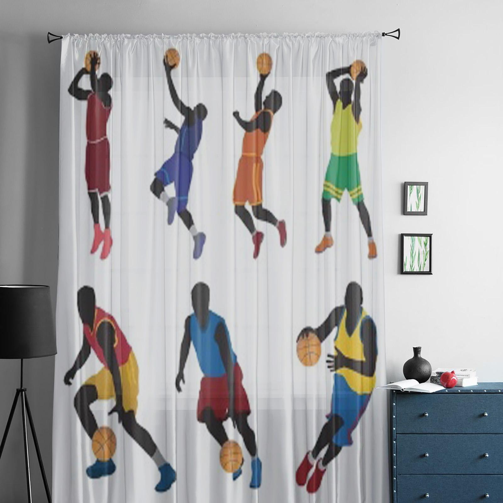Тюлевые прозрачные шторы с баскетболистами для украшения гостиной — фото 3
