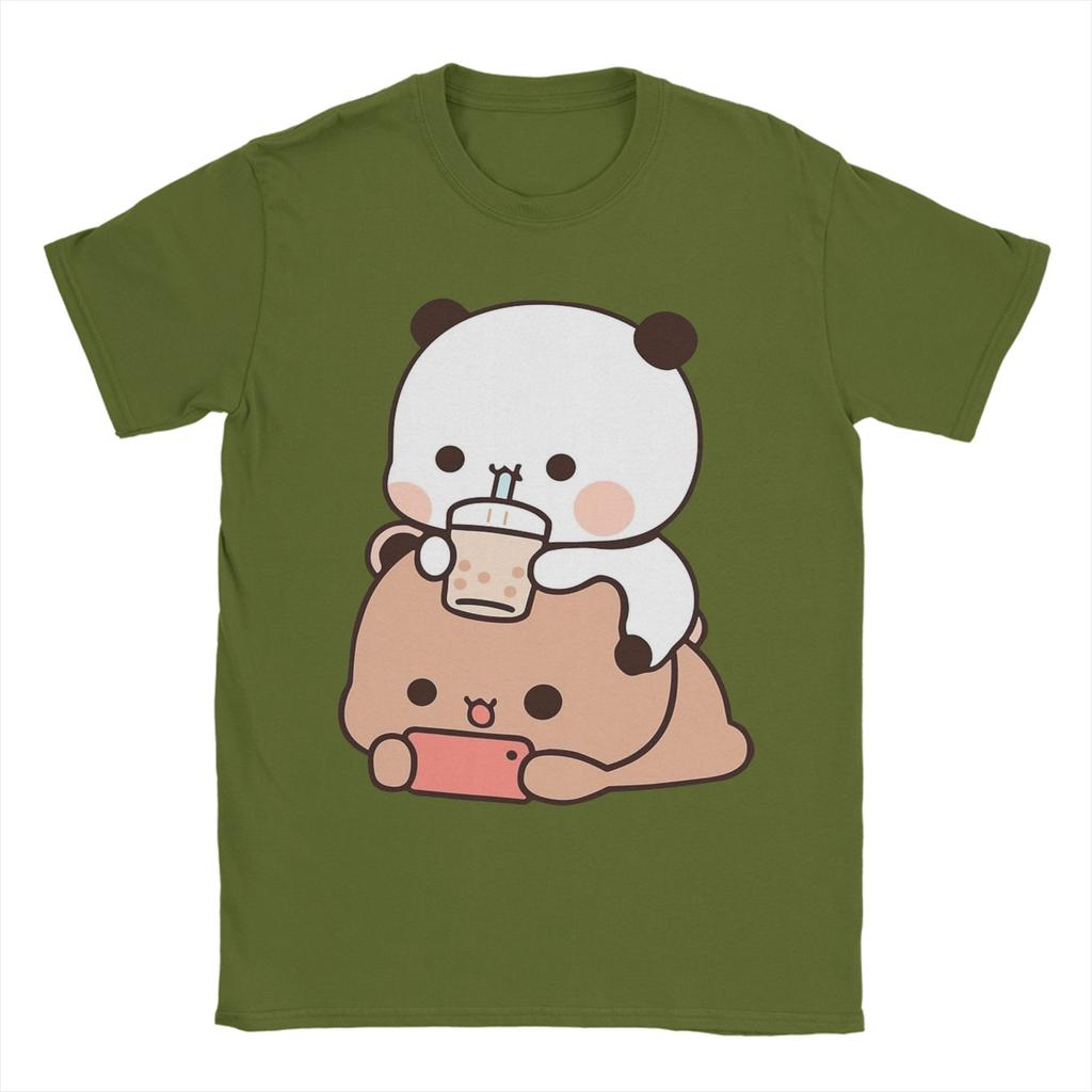 Mens Panda Bear Bubble Tea Anime Cartoon Kawaii T Shirt  Cotton Clothing Fashion Short Sleeve O Neck Tees Birthday Gift TShirt