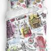 Tea Party Bettwäsche-Set für Schlafzimmer Bett Zuhause London Zeitung Inspiriertes Hintergrundmuster mit Grunge Bettbezug Steppdeckenbezug Kissenbezug