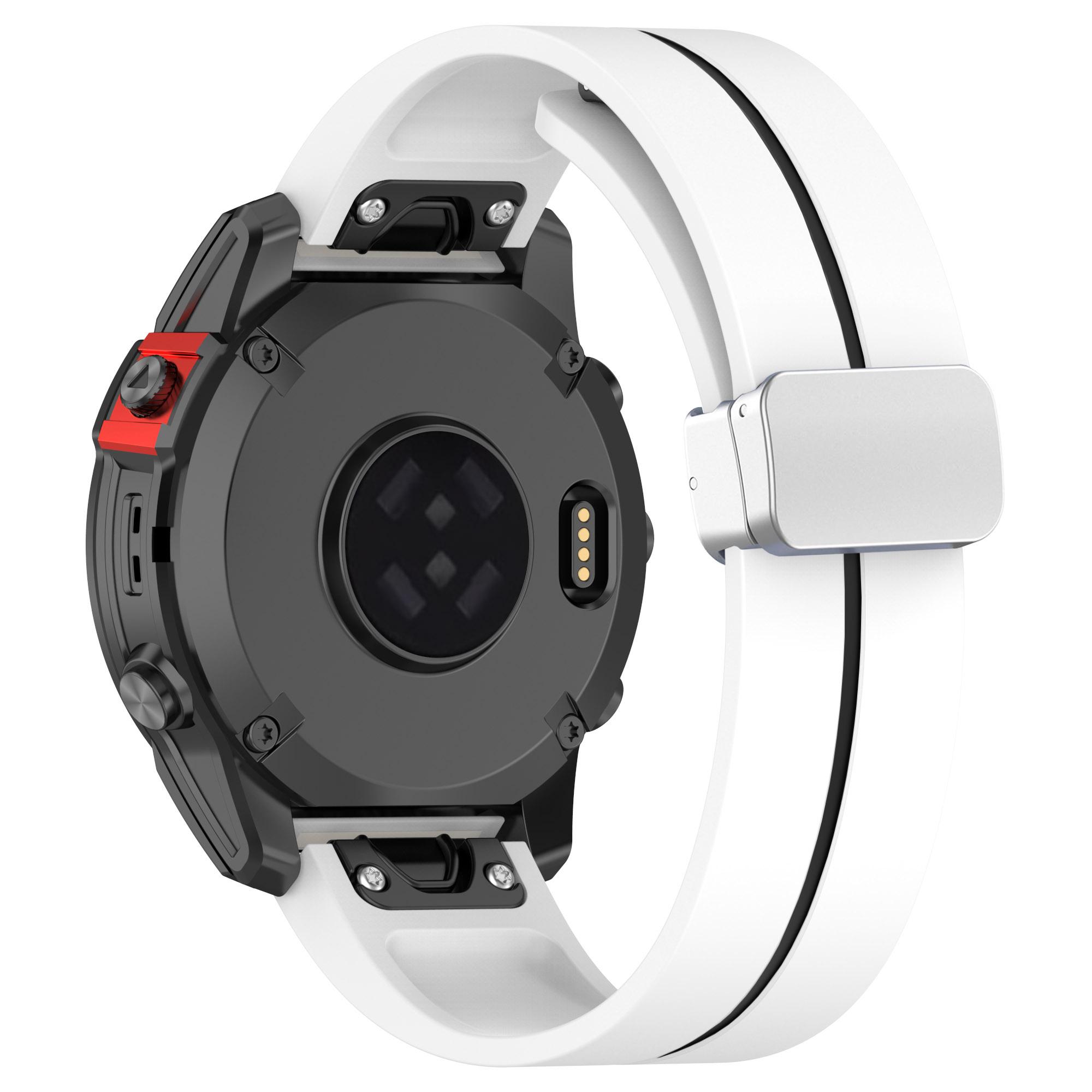 

For Garmin Fenix 7S/6S Pro/5S Plus/Instinct 2S Silicone Watch Bands Silver Buckle 20mm Dual Color Stripes Strap White Black