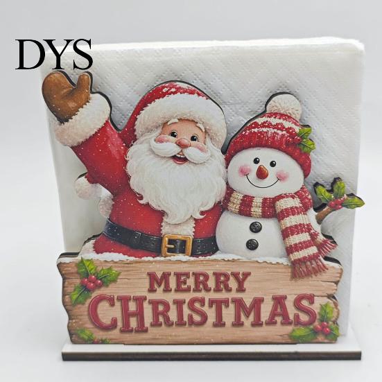 Christmas Gift for Family Napkin Holder Table, Wooden Santa Snowman Reindeer Tree Cocktail Vertical Tissue Dispenser Winter Holiday Parties, Farmhouse