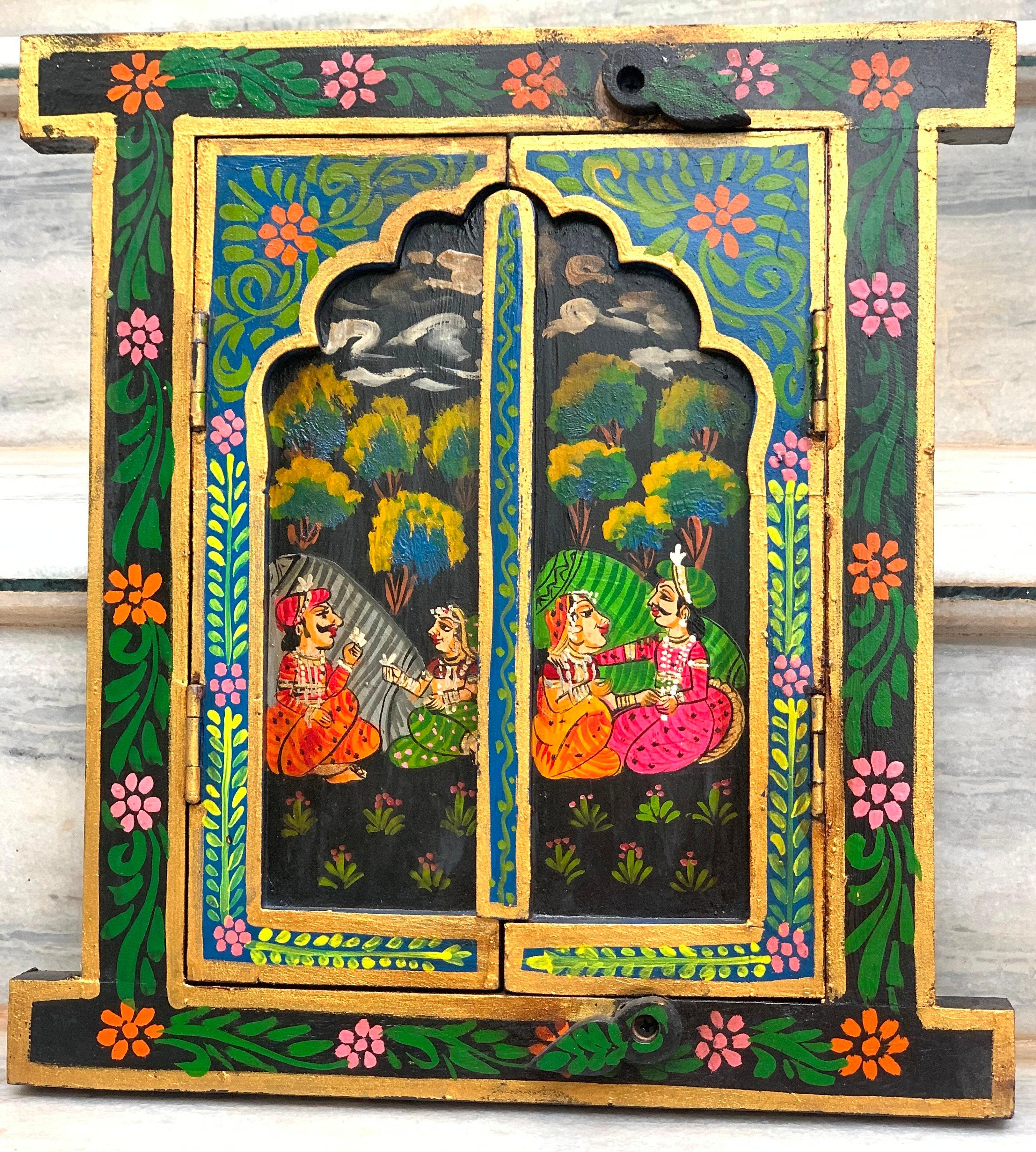 Handcrafted Indian Wooden Jharokha Window: Raja Rani Wall Decor разноцветный