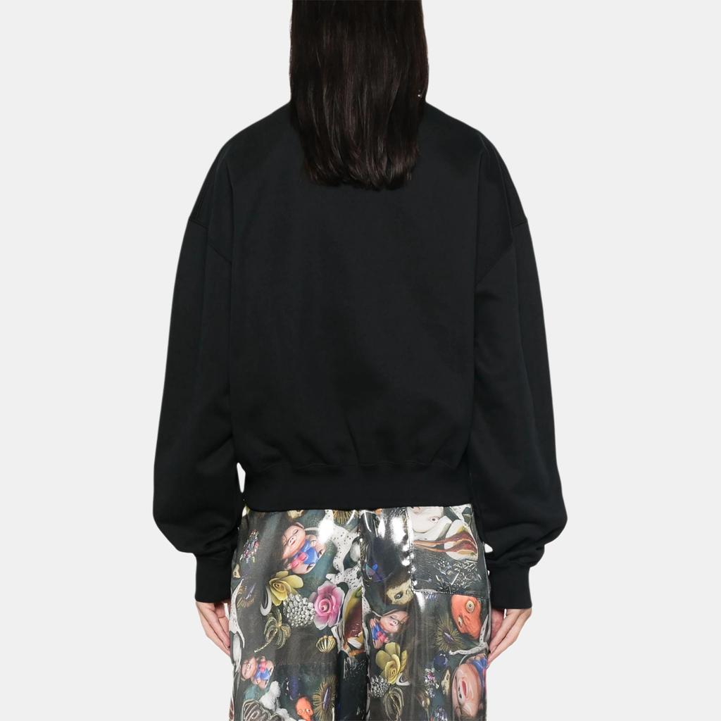 Y-3 Solid Color Letter Logo Printed Ribbed Crew Neck Straight Long Sleeve Sweatshirt Women Sweatshirt Black JD9789