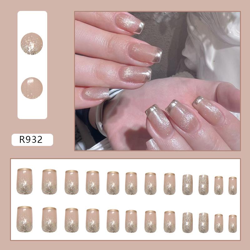 

Gentle temperament fine flash Phnom Penh French fashion gentle and versatile fake nail patch removable nail art piece 24 pieces