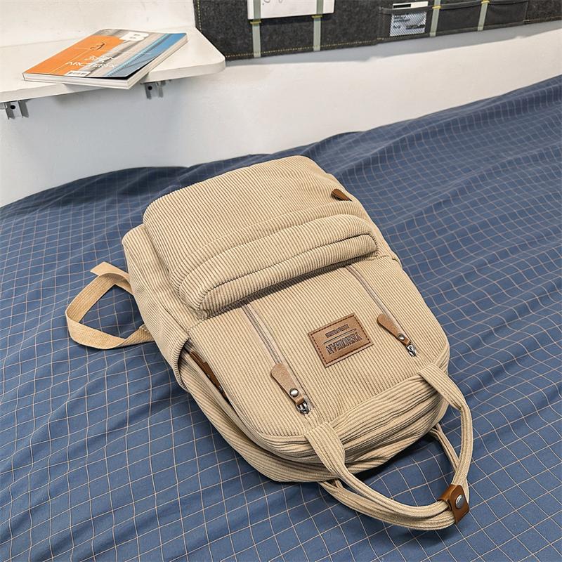 Women's Large Capacity Backpack Corduroy Student Schoolbag