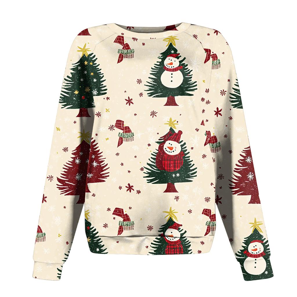 Women's Fashion Casual Long Sleeve Christmas Printed Neck Sweatshirt Top