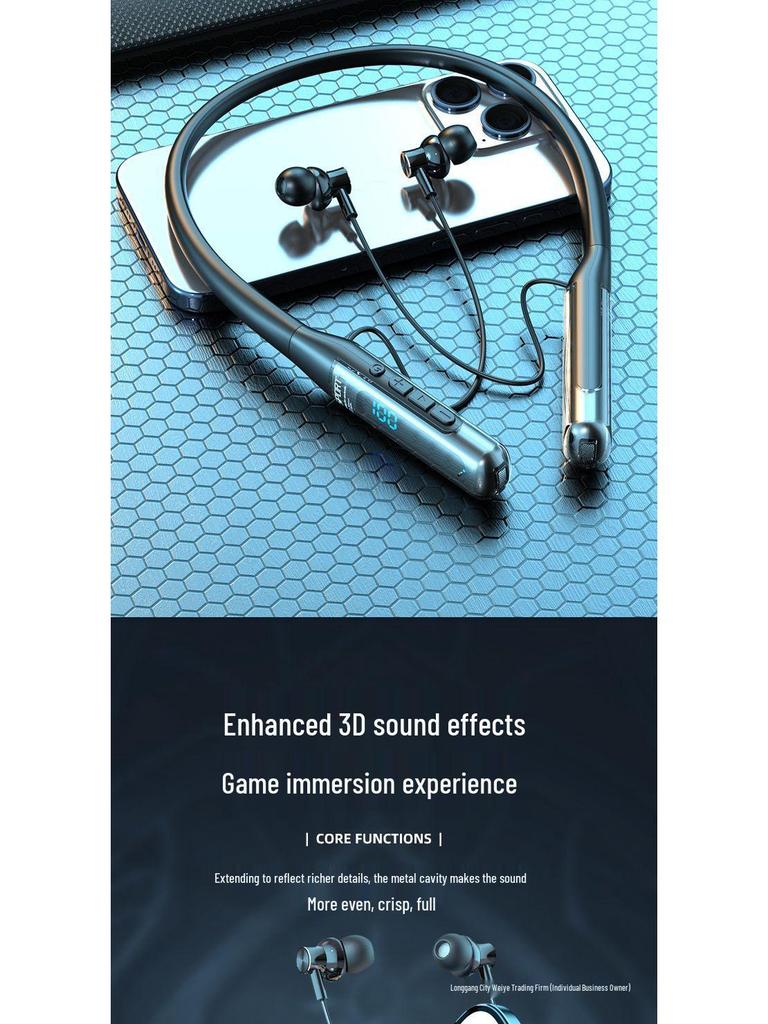 2025 Neckband Bluetooth Earphones: Long Battery, High Sound Quality for Sports. Compatible with Apple & Huawei.