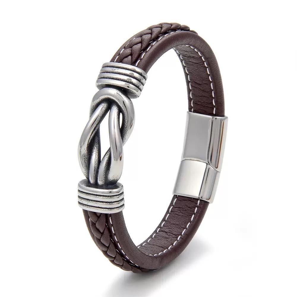 Jewelry Simple Two-color Leather Men's Bracelet Stainless Steel Magnet Buckle Trend Bracelet Creative Accessories